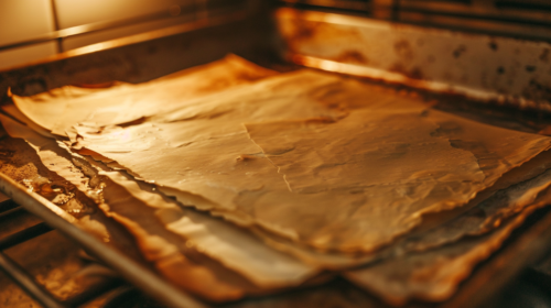 tea dyed papers drying on baking tray in vintage kitchen oven 292329e5 7382 448c 8a89 bdd67e530530 3