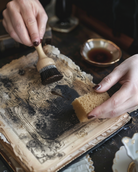 tea staining paper process hands brushing brewed black tea on 18c25ade bd0f 4b35 bfb2 e20f8aa1e261 3